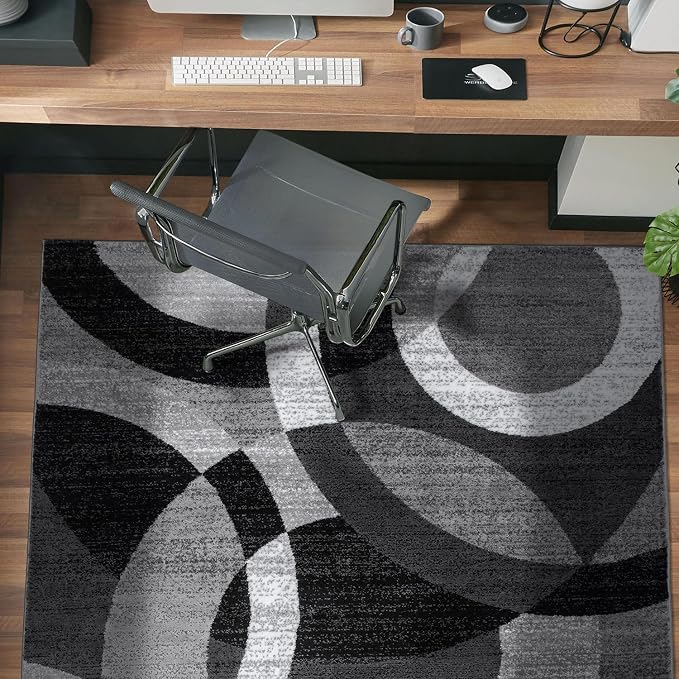 Rugshop Gray Modern Geometric Area Rug, Abstract Circles, High-Traffic - Image 8
