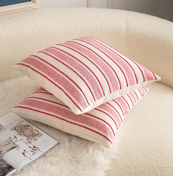 Christmas Pillow Covers, Boho Textured Red Pillow Case, Pillow Covers 22 x 22 - Image 4