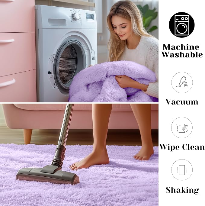 ONASAR Purple Rugs for Living Room Bedroom, 5x8 Washable Fluffy Bedside Area Rug - Image 5