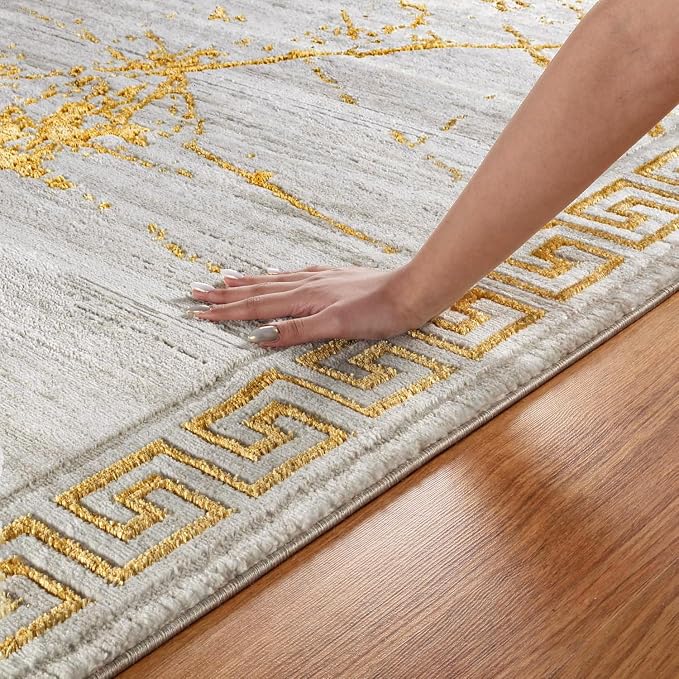 GLORY RUGS Area Rugs Marble 2x7 Cream Gold Carpet Modern Abstract Rug Living - Image 3