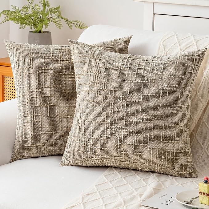 Decorative Throw Pillow Covers 16x16 Inch Set of 2, Soft Solid Farmhouse by ZSkogur
