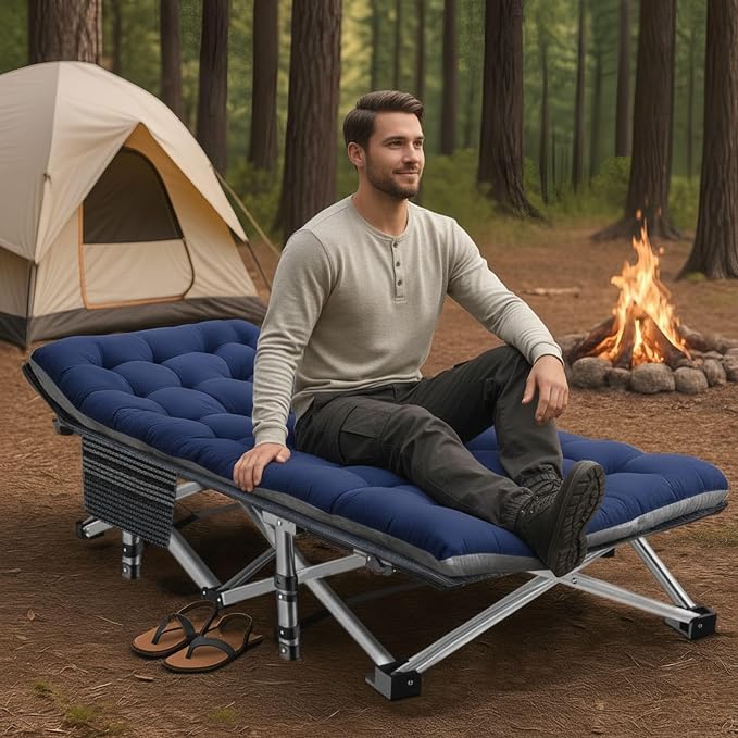 ABORON Camping Cot for Adult 28" Extra Wide, Heavy-Duty 1200D Oxford Cot for - Image 8