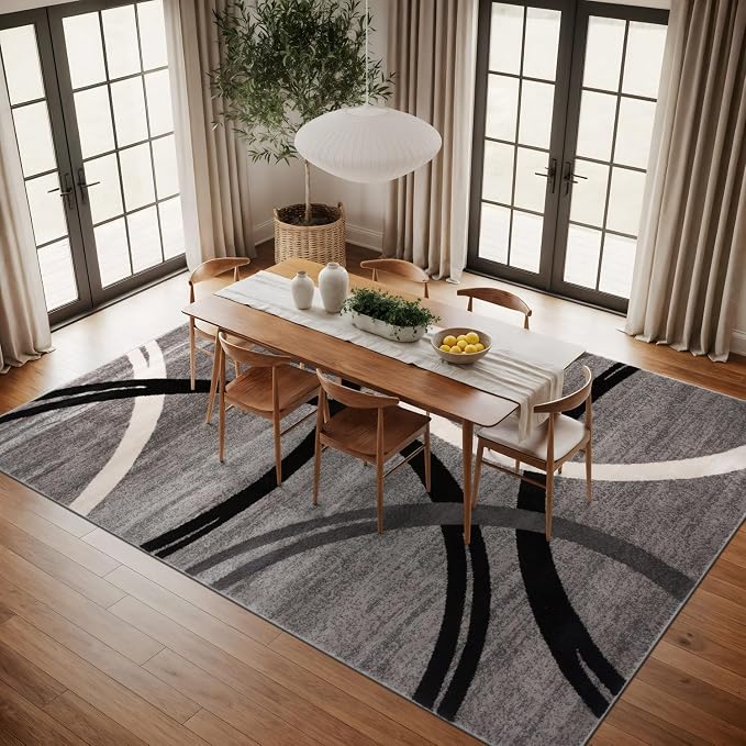 Rugshop Wavy Circles Design Area Rug, Non-Shedding Carpet - Image 9