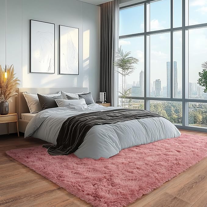 Soft Shaggy for Bedrooms, Fluffy Rugs for Living Room, Blush Area Rug, Cozy - Image 2