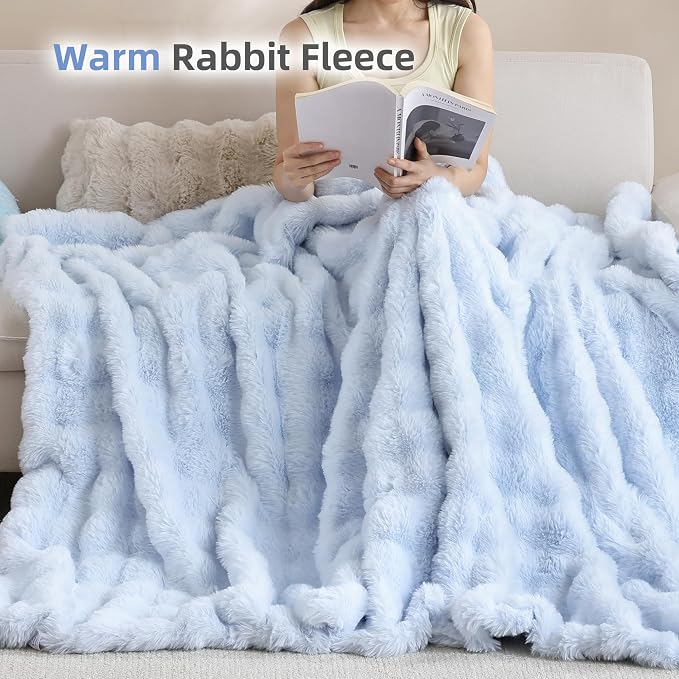 Smoofy Faux Fur Throw Blanket for Couch Rabbit Fleece - Image 5