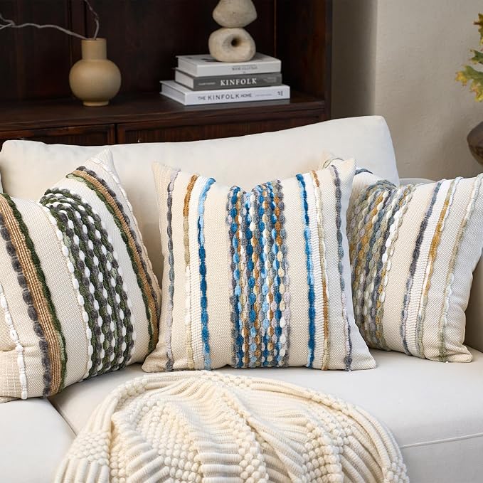 Aeckself Boho Pillow Covers 18x18 Inch Set of 2, Farmhouse Decorative Striped - Image 5