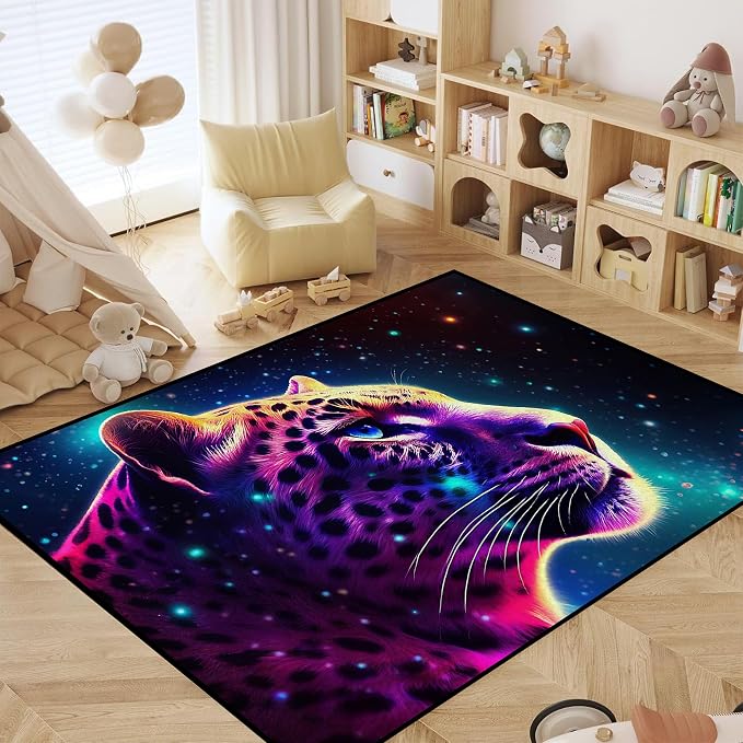 Galaxy Leopard Rug Fierce Panther Head Area Rugs - Image 6