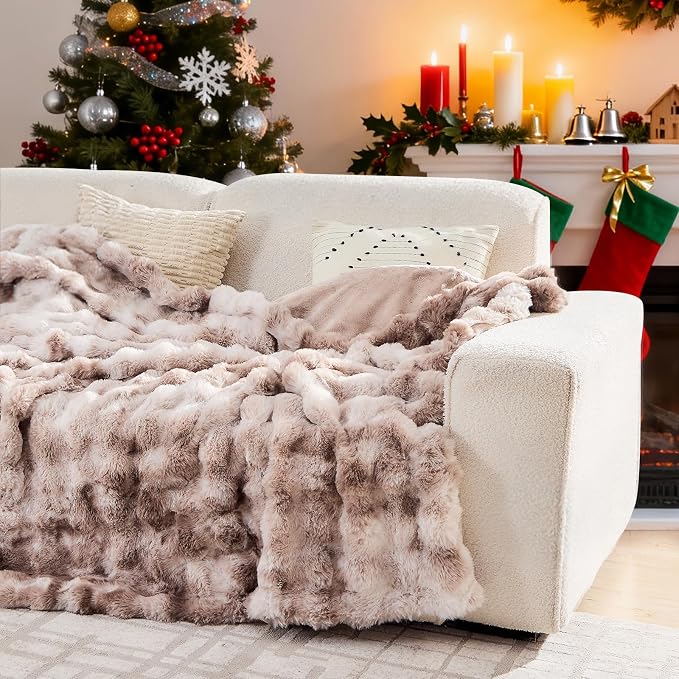 Lotus Karen Faux Fur Throw Blanket Tie-Dye Beige - Image 2