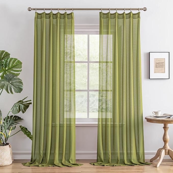 MAIHER Sage Pleated Sheer Curtains 102 Inches Long by MAIHER