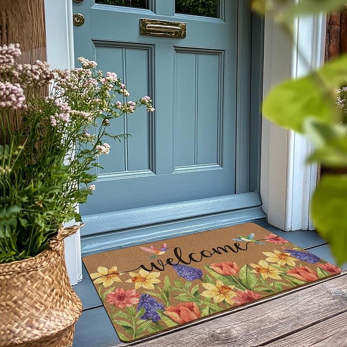 Spring Colorful Floral Birds Door Mat, Flower Welcome Front Door Mat Indoor - Image 2
