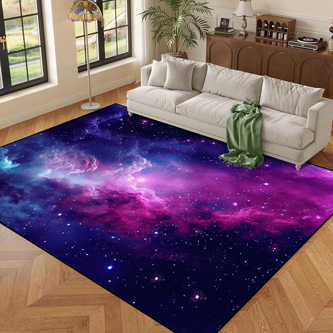 5' X 7' Purple Galaxy Rug Space Rugs Colorful Throw Rug Non-Slip Sun and Cloud - Image 4