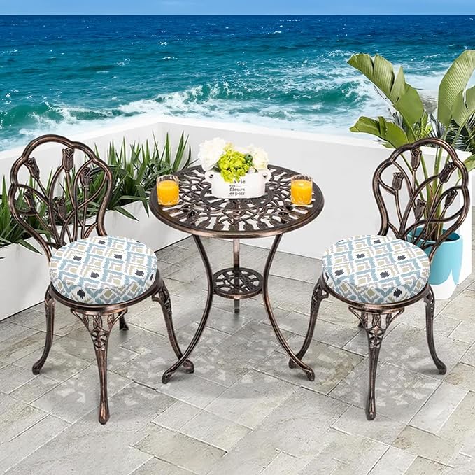 idee-home Outdoor Bistro Chair Cushions, 15”x15”x 3” Thick Outdoor Round Seat - Image 6