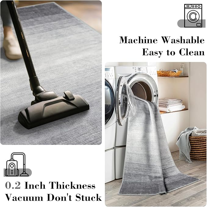 Wonnitar Modern Ombre Round Rug 4ft, Washable Grey Round Kitchen Area Rug - Image 4