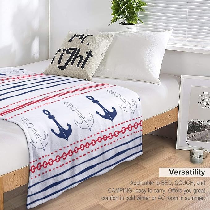 Anchor Blanket Vintage Navy Blue Red Stripe Nautical Anchor Abstract Art - Image 3