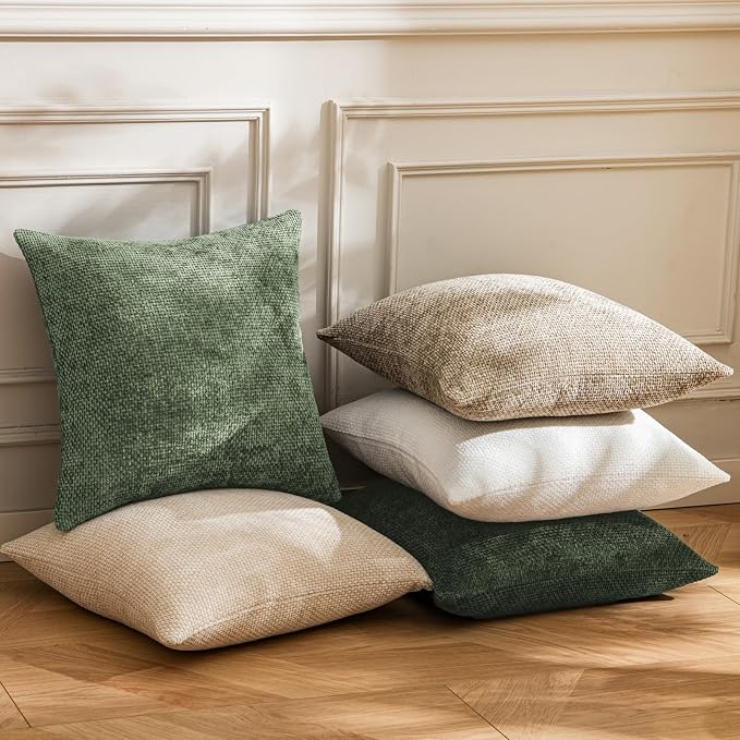 a moment Moss Green Chenille Throw Pillow Covers 18x18 Inch Pack of 2 Modern - Image 5