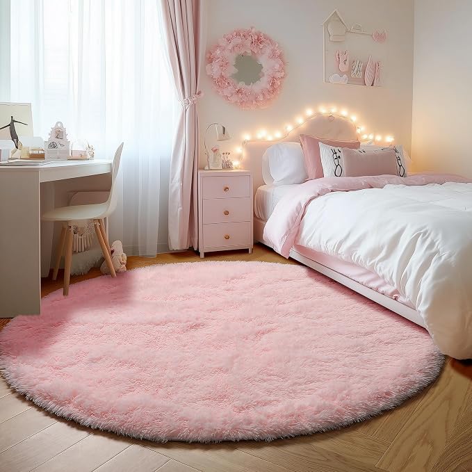 ONASAR Light Pink Round Area Rugs 5ft by ONASAR