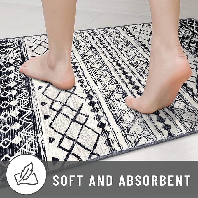 KUTA Boho Runner Rug for Hallway 2.6x14 Moroccan Washable Black Navy Blue Rugs - Image 7