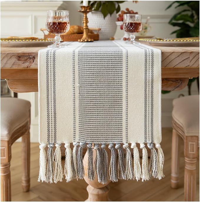 Caflife Boho Table Runner Natural Stripe by Caflife