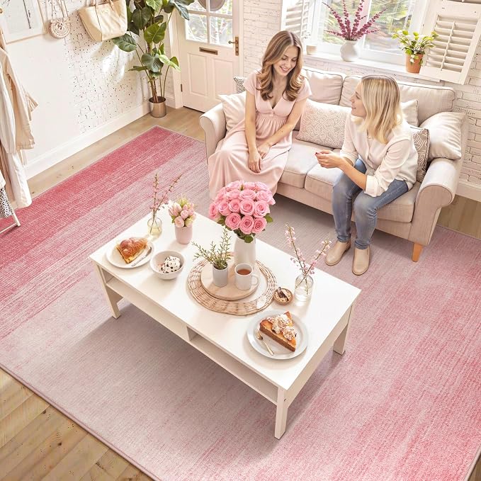 Wonnitar Modern Ombre Light Pink 9x12 Area Rug, Washable Soft Bedroom Rug - Image 4