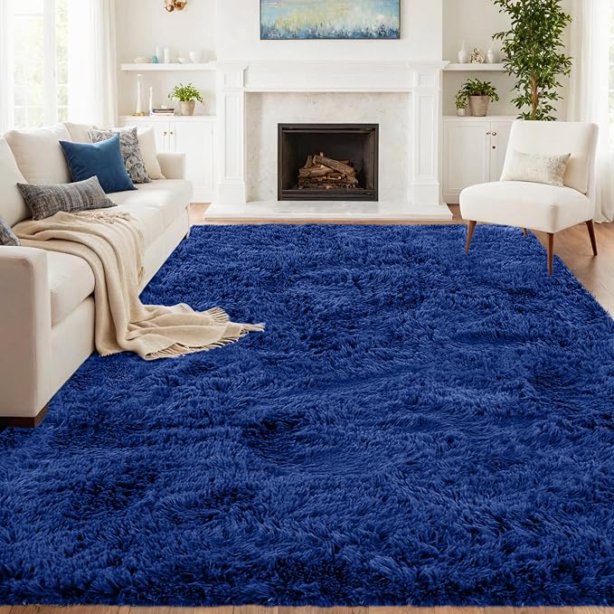 8x10 Area Rugs for Living Room Rug: Soft Fluffy Shag Blue Rugs for Bedroom - Image 9