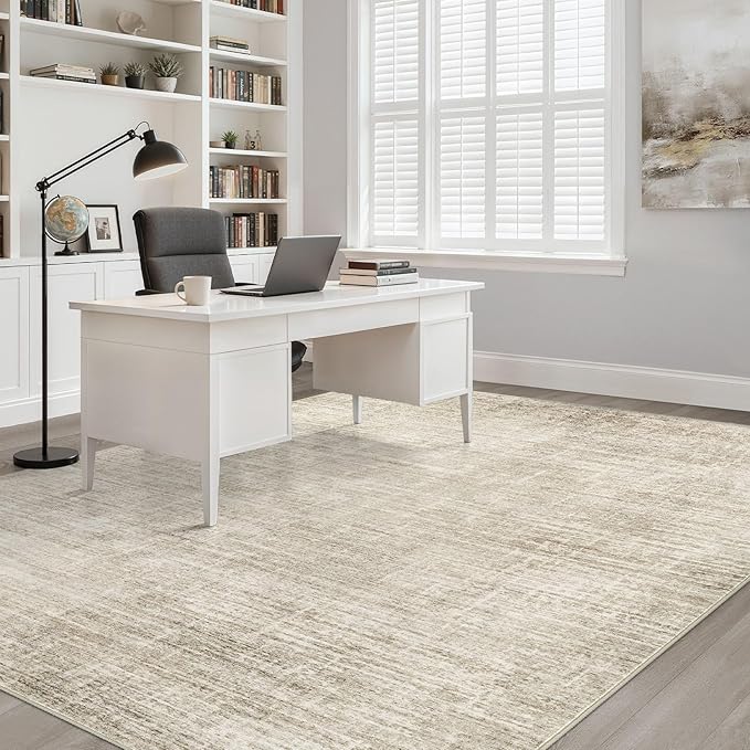 7x9 Area Rug Living Room: Washable Large Neutral Beige Rugs Abstract Soft - Image 7