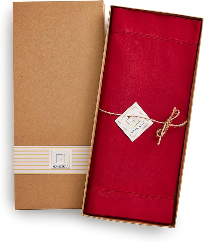 Home Ekaa Red Cotton Linen Table Runner 120 Inches Long – Washable Hemstitch 14 - Image 6