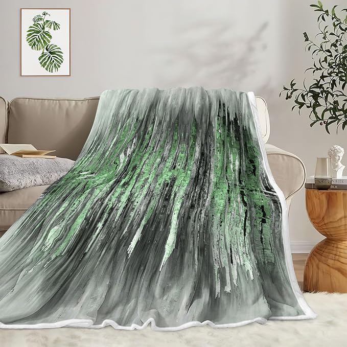 Abstract Throw Blankets, Modern Green Gold CrackNon Cozy Warm Bed Couch Blanket - Image 2