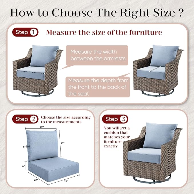 Luxury Outdoor Seat Cushion Set-22 x 24 x 6 Inch Outdoor Chair Cushions - Image 3