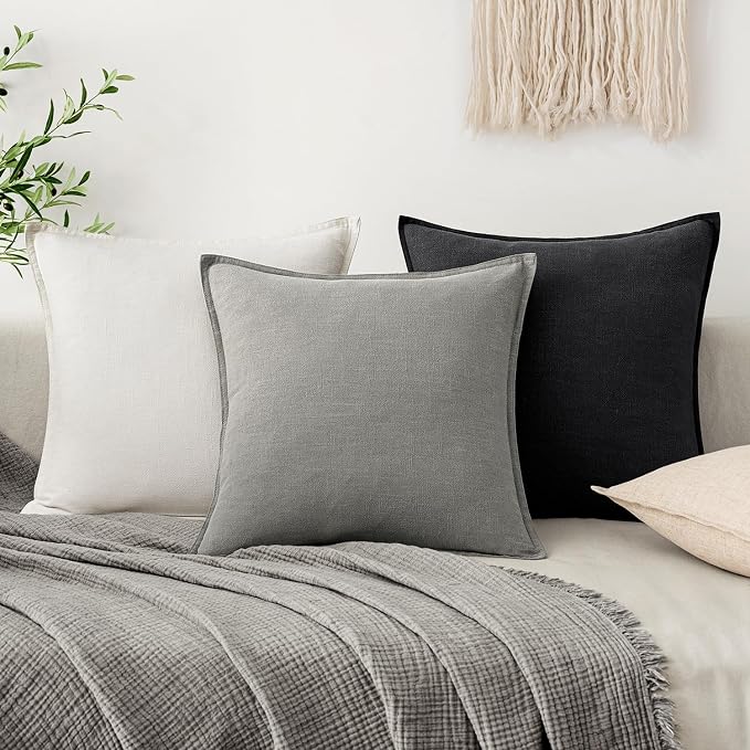 EMEMA Decorative Linen Throw Pillow Covers 24x24 Inch Black Boho Farmhouse - Image 3