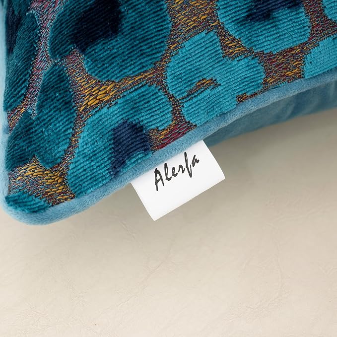 Alerfa Blue Floral Throw Pillow Cover 20 x 20 Inch Cut Velvet Sqaure Luxury - Image 8