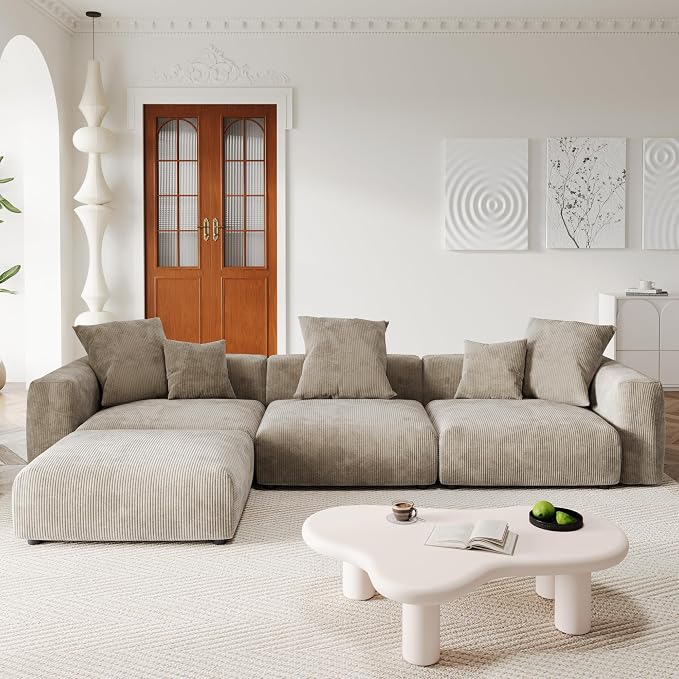 JACH Modern Sectional Couch Sofa, Corduroy Modular Sectional Couch - Image 7