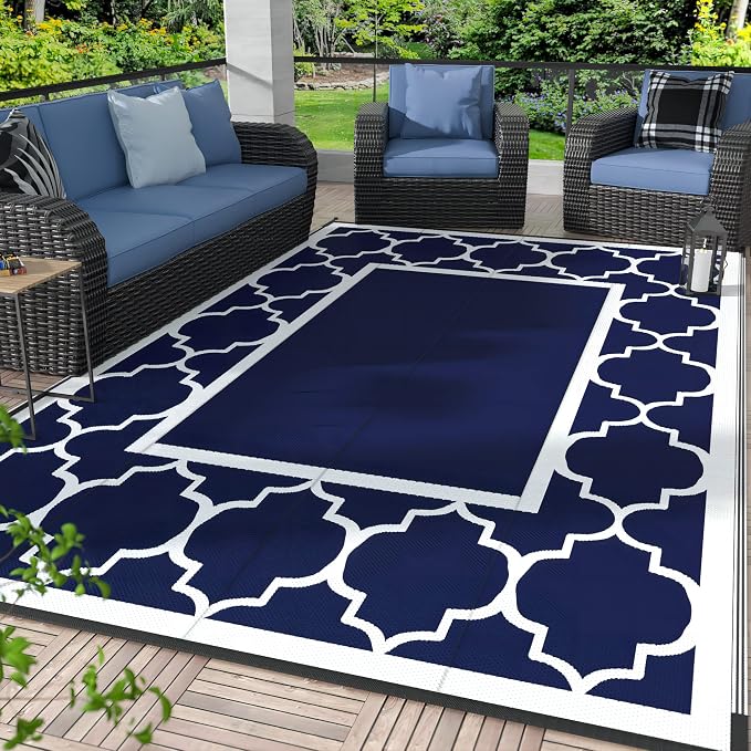 GENIMO Outdoor Rug 8' x 10' Patio Waterproof, Foldable Reversible Plastic Straw by GENIMO