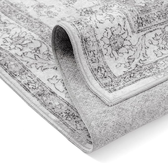 Grey Gray Area Rug 8x10 Washable Vintage Carpet - Image 9