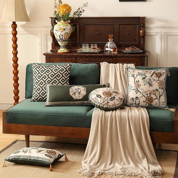ISAENNE Design Linen Chinoiserie Square Throw Pillow Covers 18"x18" Pack of 2 - Image 7