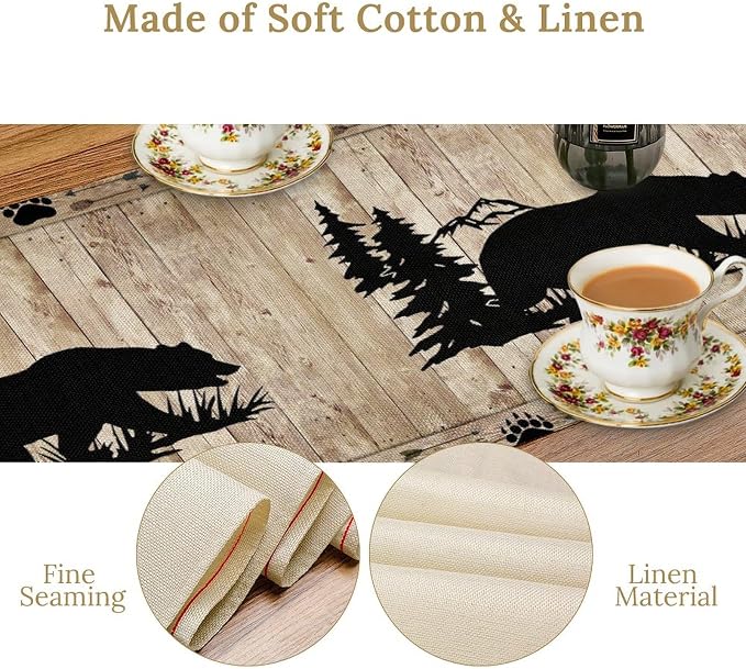 Rustic Woodland Table Runner, Forest Animals Country Lodge Cabin Wild Bear - Image 4