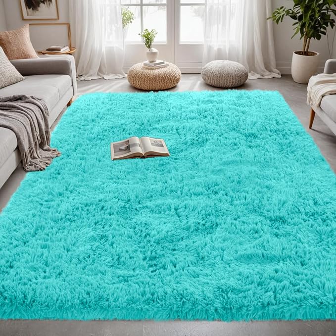 4x6 Area Rugs for Living Room Rug: Soft Fluffy Shag Teal Blue Rugs for Bedroom - Image 2