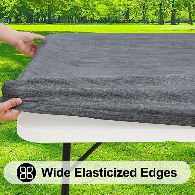 Smiry Rectangle Picnic Tablecloth, Waterproof Elastic Fitted Table Covers - Image 2