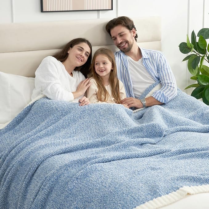 Snuggle Sac Queen Size Bed Blanket Heather Blue, Reversible Super Soft - Image 3