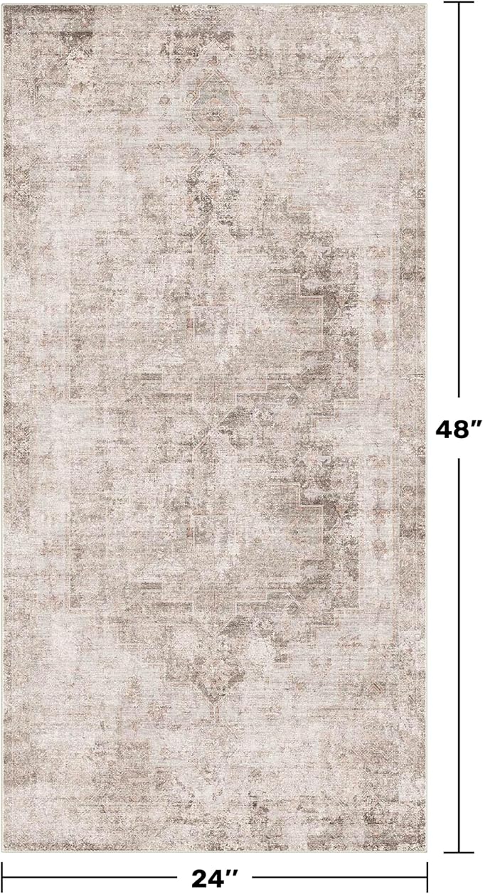 Light Brown 2x4 Runner Rug for Entryway Indoor, Kitchen Floor Waterproof - Image 2