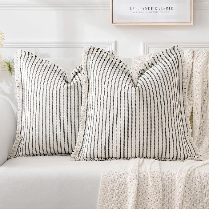 MIULEE Pack of 2 Black Pillow Covers 20x20 Inch Striped Farmhouse Couch Throw by MIULEE