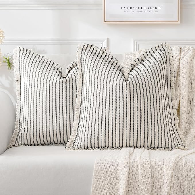 MIULEE Black Pack of 2 Pillow Covers 18x18 Inch Striped Farmhouse Couch Throw by MIULEE