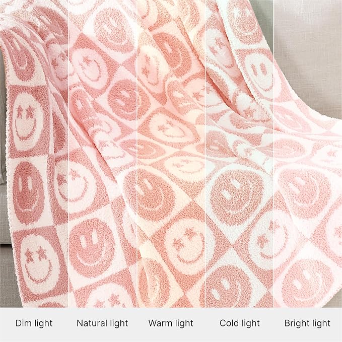WRENSONGE Checkered Throw Blanket Blossom Smiling Face Soft Cozy Fluffy Warm - Image 6
