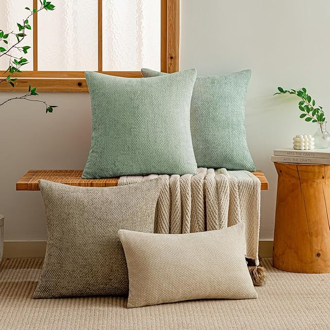 a moment Light Green Chenille Throw Pillow Covers 22x22 Inch Pack of 2 Modern - Image 6