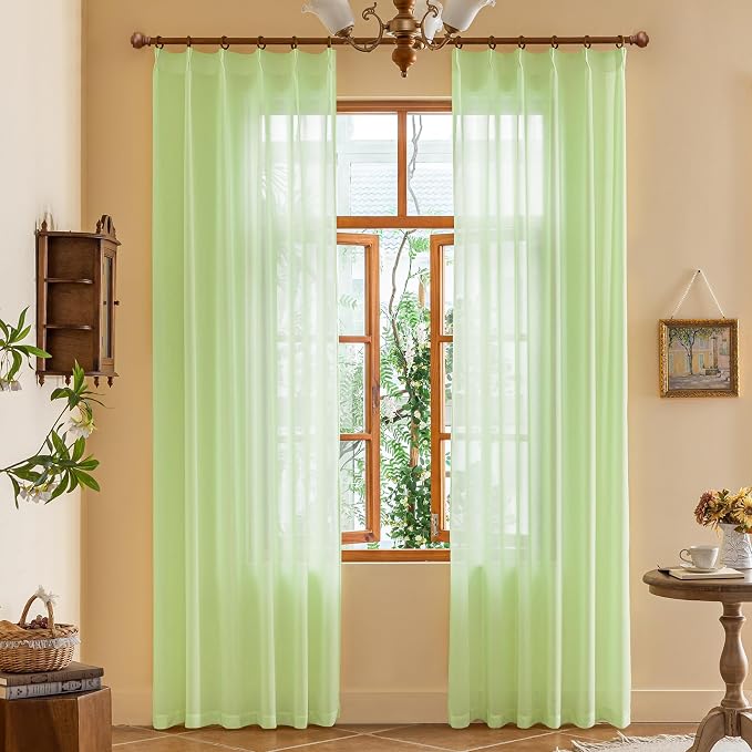 Green Pinch Pleat Sheer Curtains 84 Inches Long by MAIHER