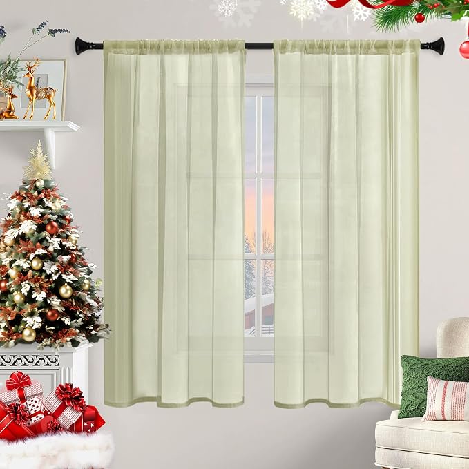 Sheer Curtains 84 Inches Long 2 Panels, Rod Pocket Short Curtain - Image 9