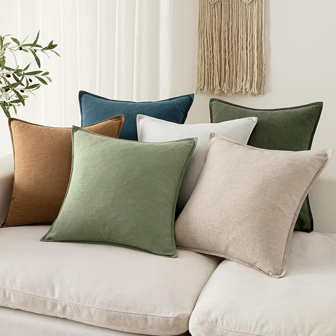 EMEMA Decorative Linen Throw Pillow Covers 20x20 Inch Natural Beige Boho - Image 6