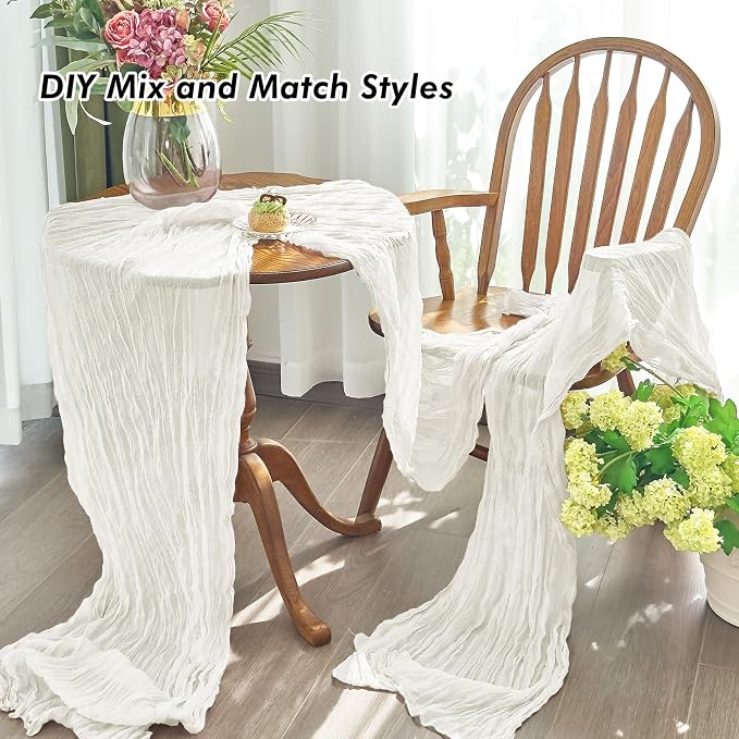 IVAPUPU 1 Pcs Cheesecloth Table Runner - 10ft Ivory White Boho Gauze Cheese - Image 4