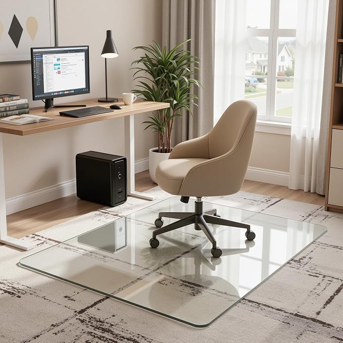 Antok Tempered Glass Chair Mat, Heavy Duty 0.2" Desk Chair Mat by AntokMirror