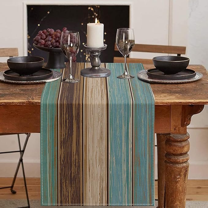 Emvency Farmhouse Table Runner, Vintage Green and Brown Art Painting by Emvency