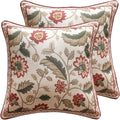ISAENNE Design Square Pink Floral Linen Throw Pillow Covers 18"x18" Pack of 2 by Isaennehomedecoration